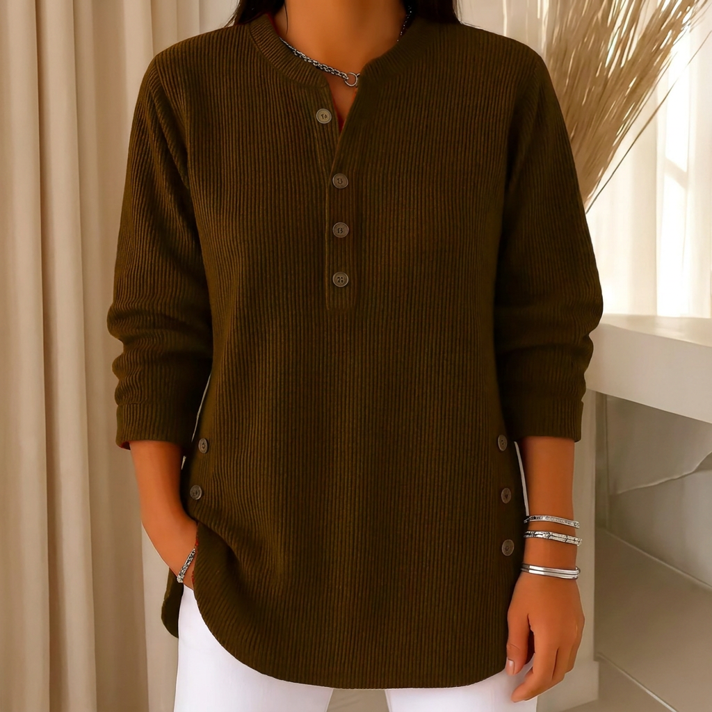 Women's Elegant V-Neck Long Sleeve Knit Top