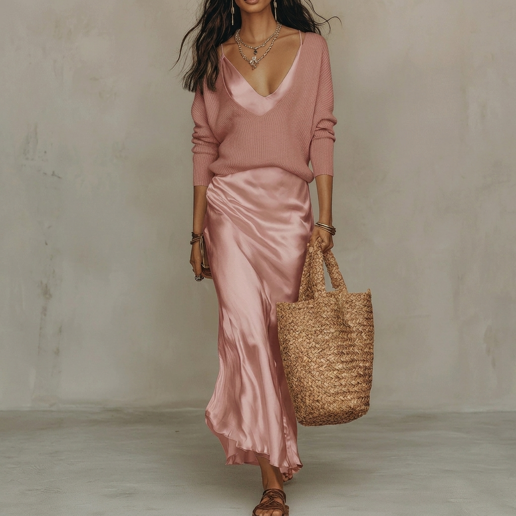 Women’s Luxury Style Satin Maxi Dress Co-Ord Set