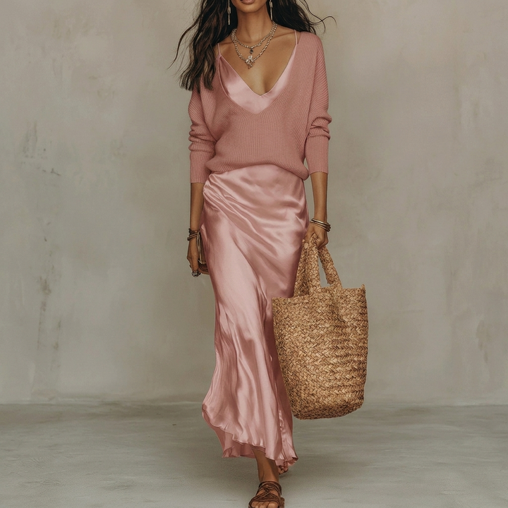 Women’s Luxury Style Satin Maxi Dress Co-Ord Set