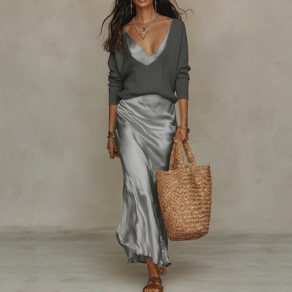 Women’s Luxury Style Satin Maxi Dress Co-Ord Set