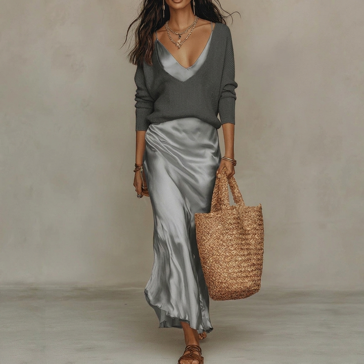 Women’s Luxury Style Satin Maxi Dress Co-Ord Set