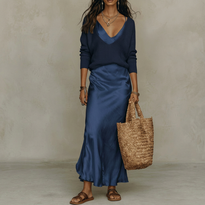 Women’s Luxury Style Satin Maxi Dress Co-Ord Set