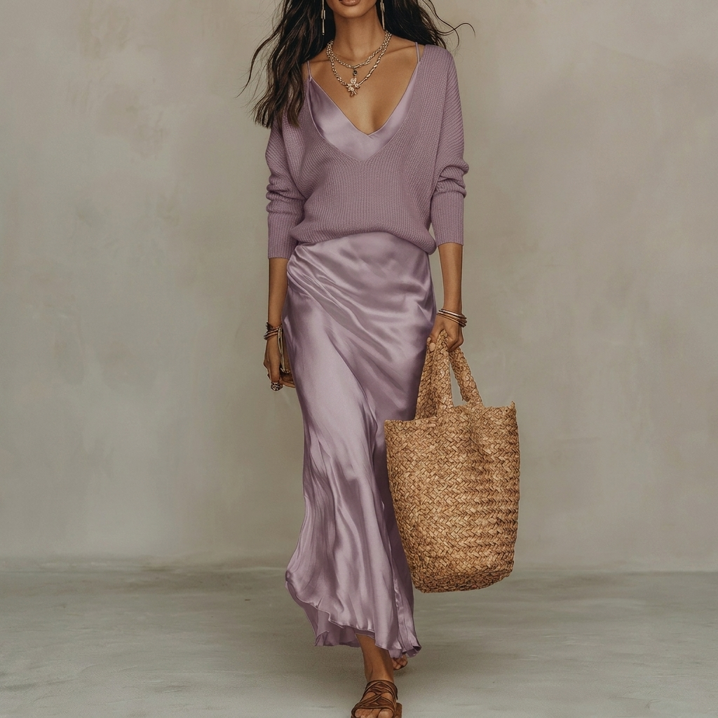 Women’s Luxury Style Satin Maxi Dress Co-Ord Set