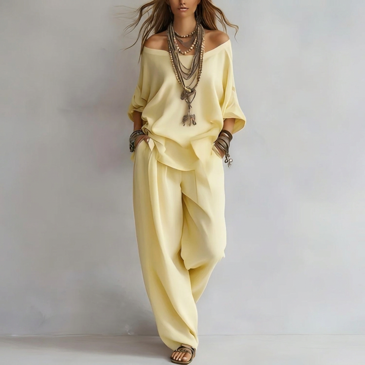 Women's Off Shoulder Top and Wide Leg Pants Set