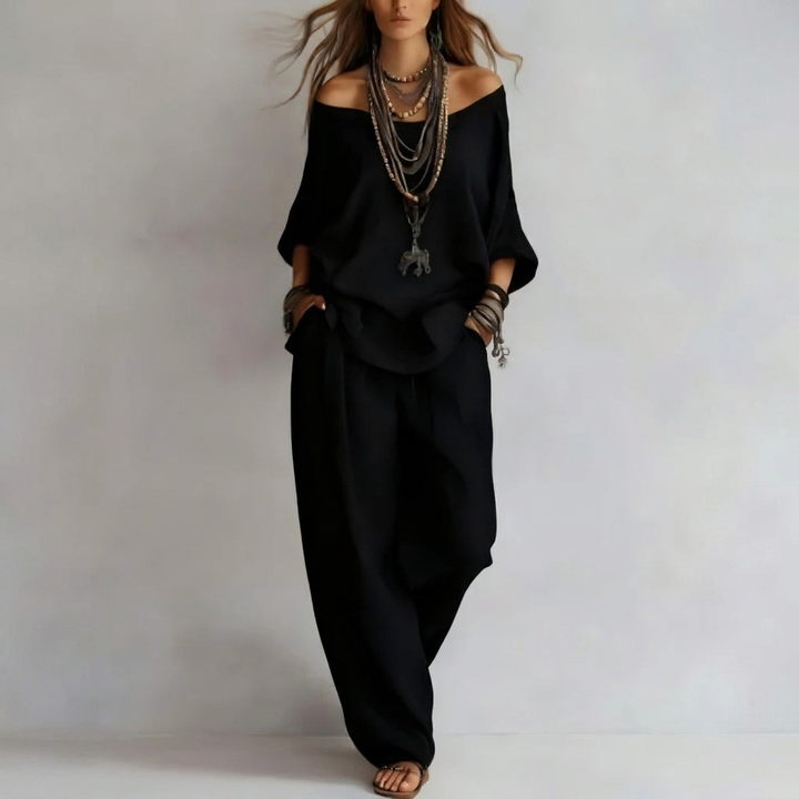 Women's Off Shoulder Top and Wide Leg Pants Set
