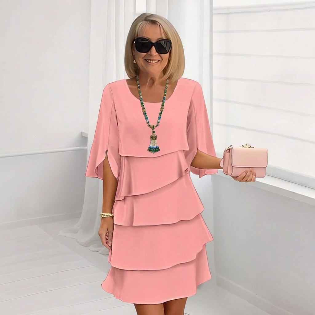 Women's Round Neck Layered Ruffle Dress