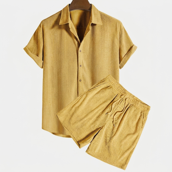 Men's Relaxed Fit Button Shirt and Shorts Set