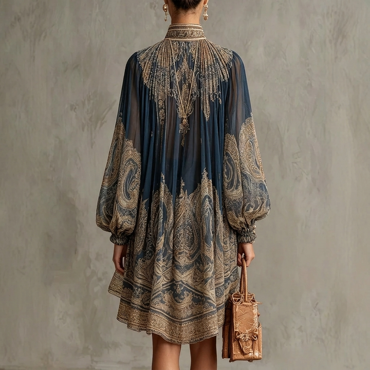 Women's Retro High Neck Flowy Dress