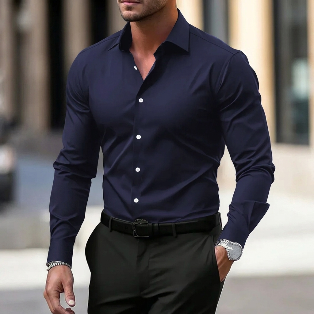 Men's Elegant Long Sleeve Collared Shirt