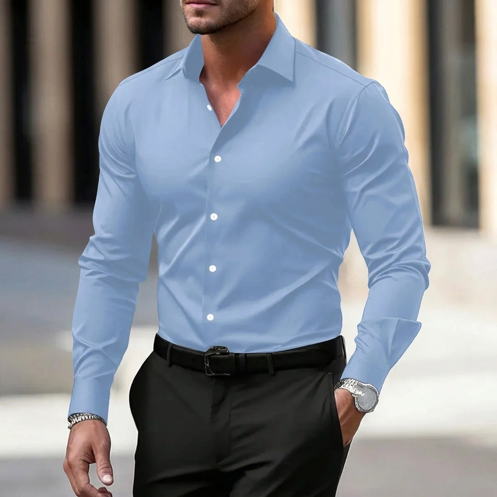 Men's Elegant Long Sleeve Collared Shirt