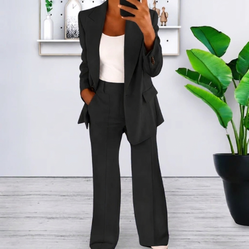 Women’s Lapel Blazer Jacket & Slim Fit Trousers Suit