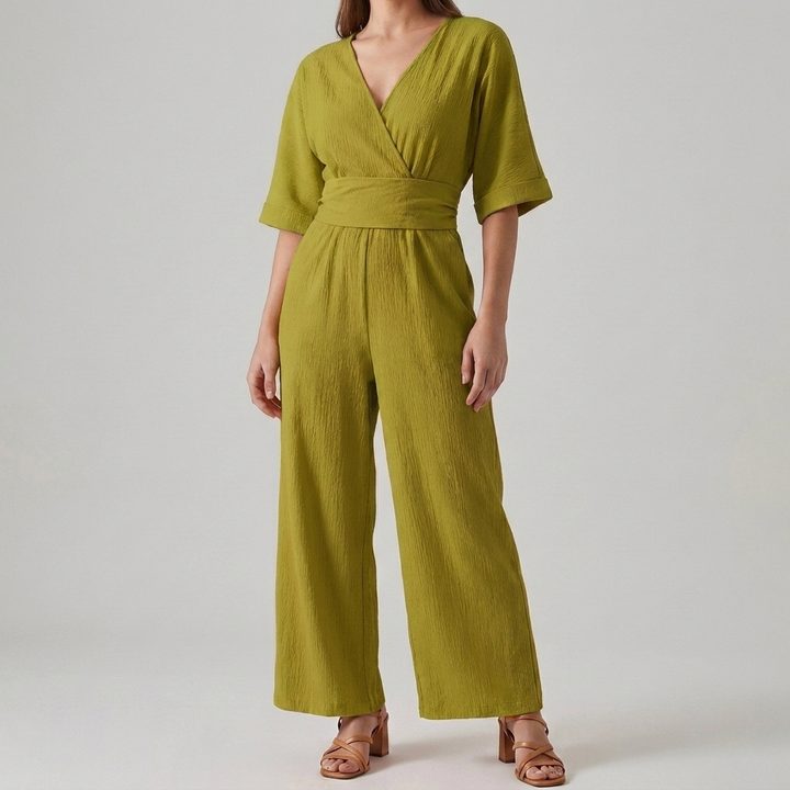 Slimming V-neck Waist-cinching Chic Jumpsuit