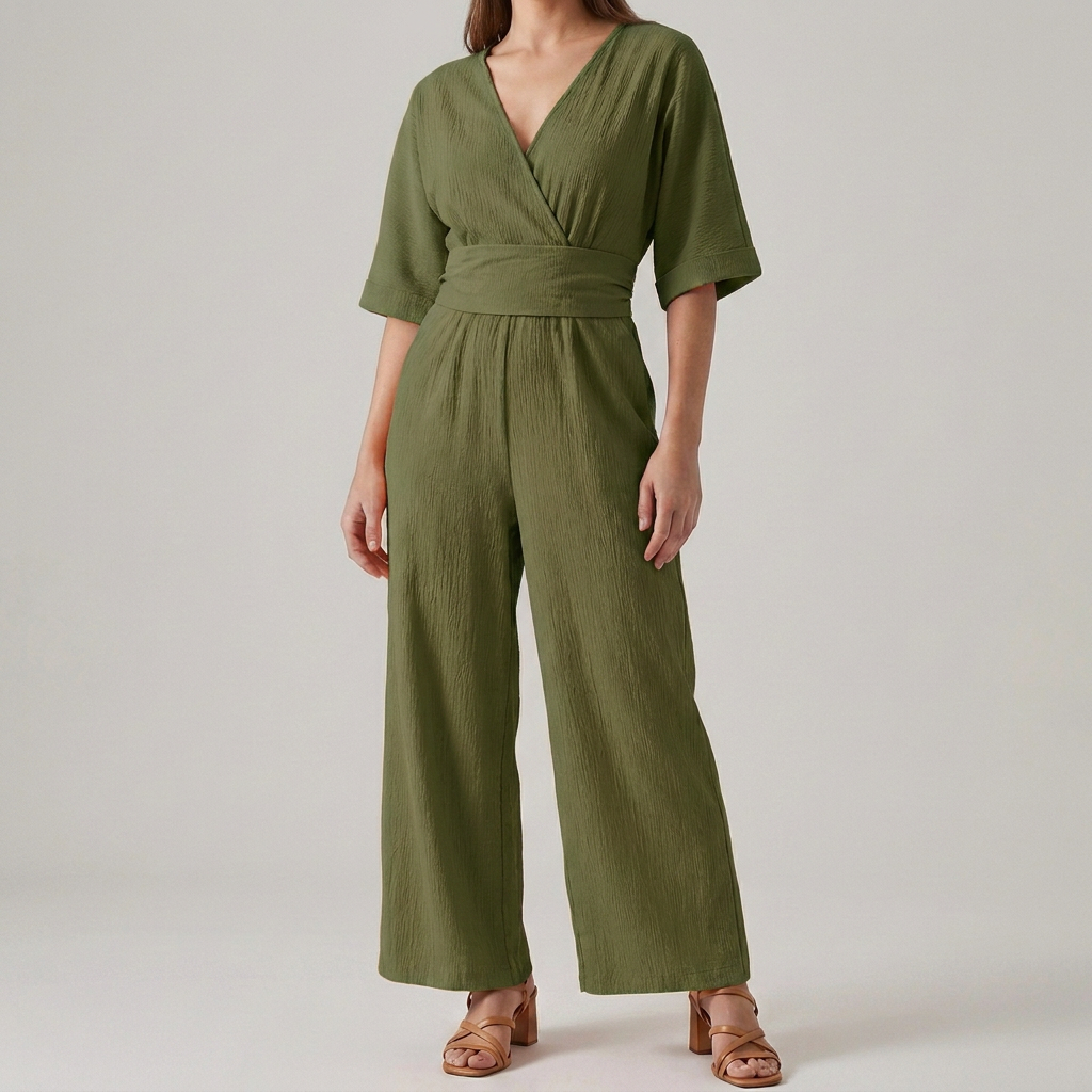 Slimming V-neck Waist-cinching Chic Jumpsuit