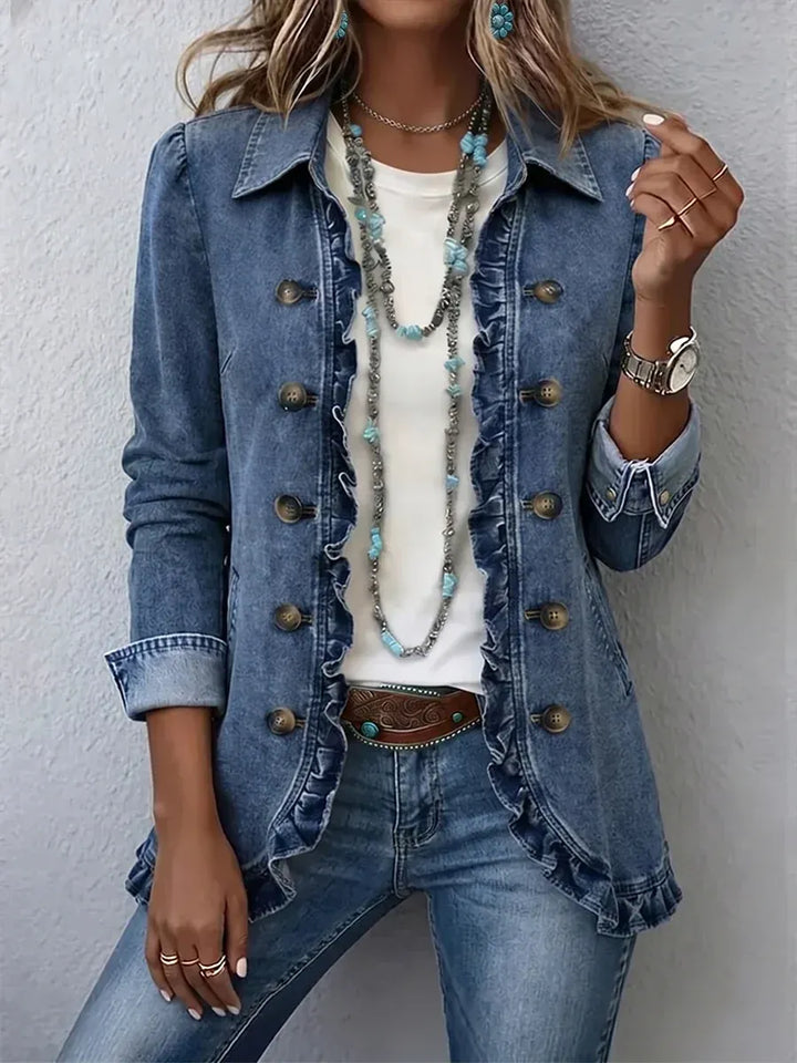 Floral Embroidered Utility Jacket – Vintage Boho Style with Ruffle Trim