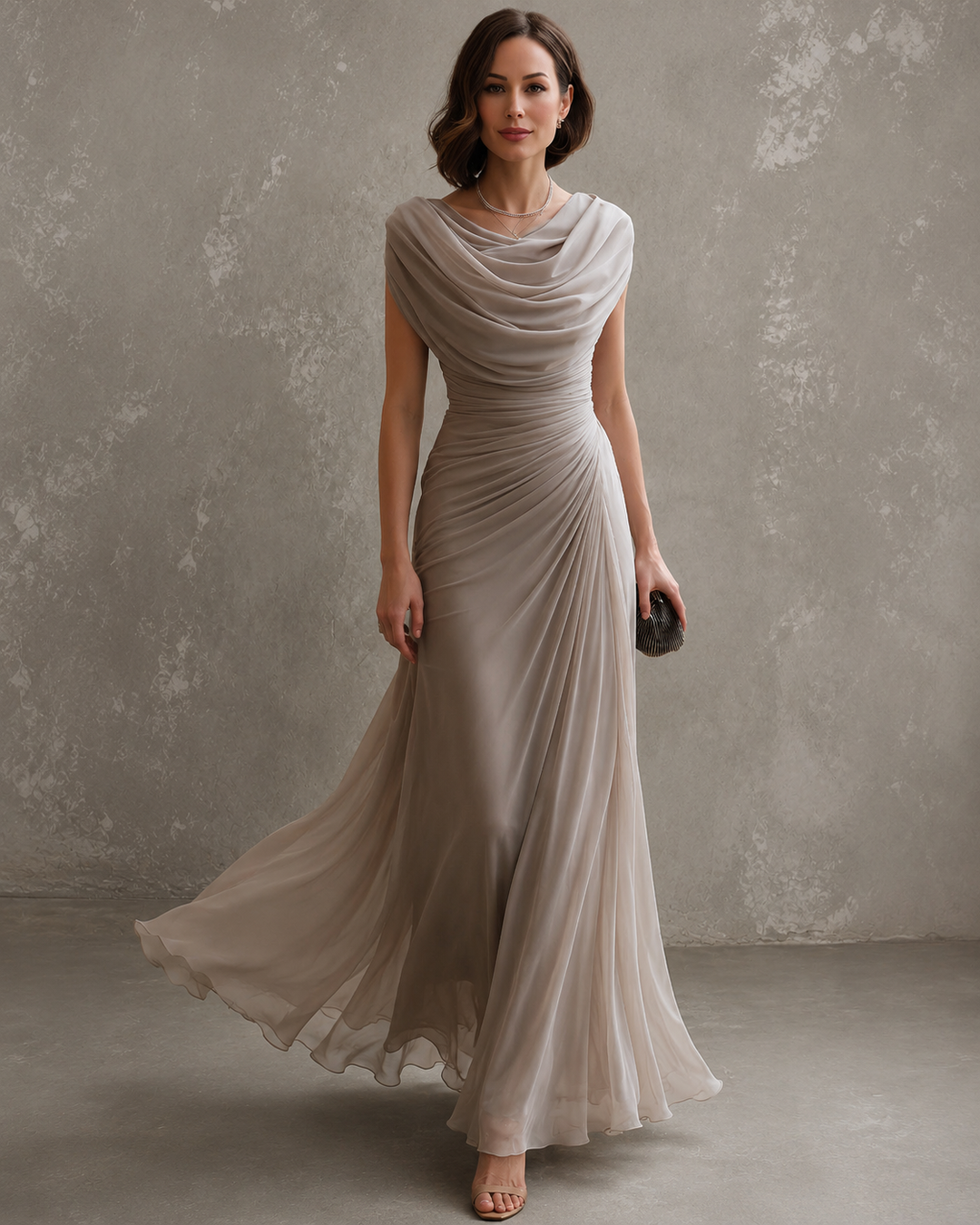 Elegant Draped Maxi Dress – Sleeveless Formal Evening Dress