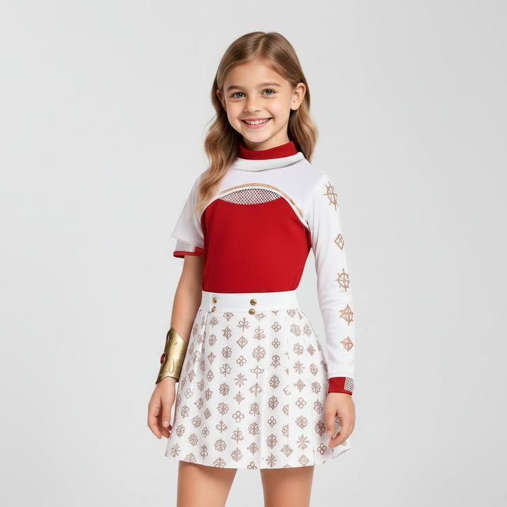 Kids' Halloween Cosplay Anime Costume with Red High-Neck Top Pleated Skirt Synthetic