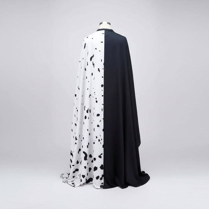 Kids' Halloween Black-and-White Fashion Villain Costume with Split Black and White Dress Cape