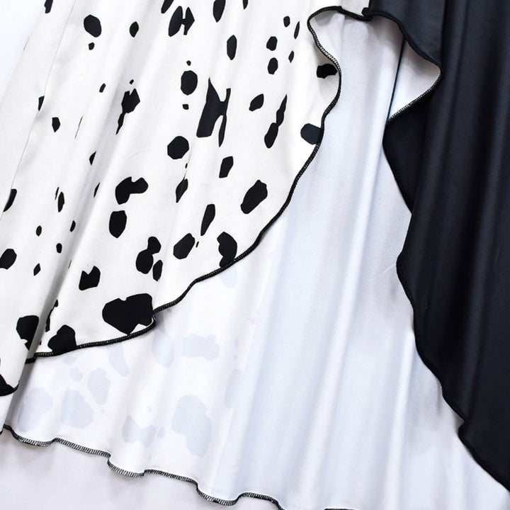 Kids' Halloween Black-and-White Fashion Villain Costume with Split Black and White Dress Cape