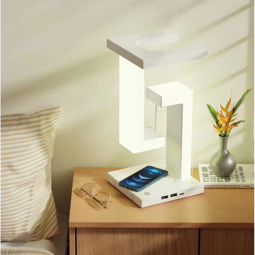 Rechargeable LED Table Lamp with Battery Operated Tensegrity Floating Design and Pad