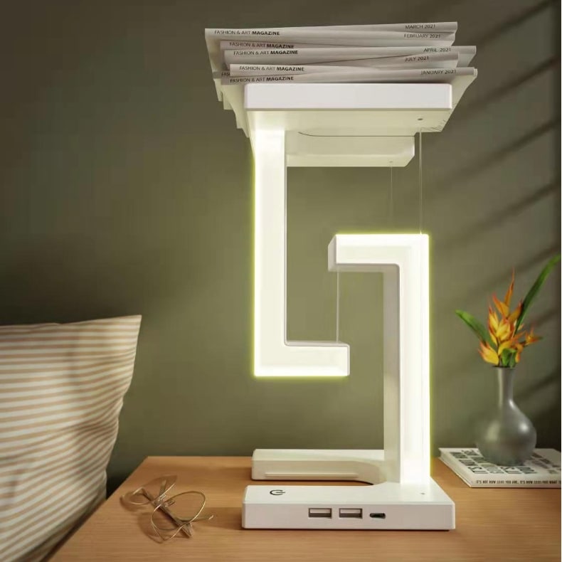 Rechargeable LED Table Lamp with Battery Operated Tensegrity Floating Design and Pad