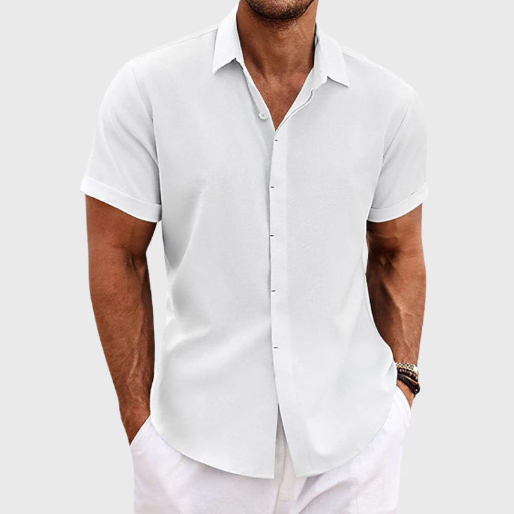 Men's Short-Sleeve Linen Shirt with Textured Surface