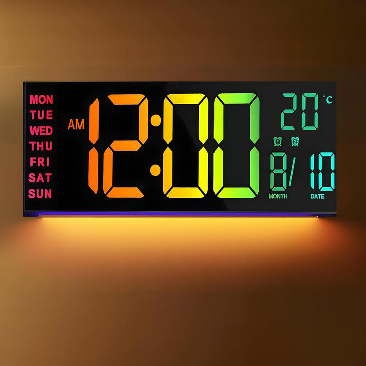 Large Digital Wall Clock with Rgb LED Display Nightlight and Dual Alarms Modern