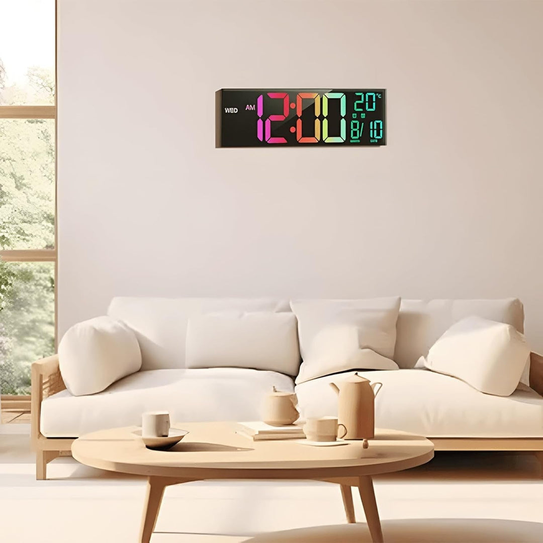 Large Digital Wall Clock with Rgb LED Display Nightlight and Dual Alarms Modern