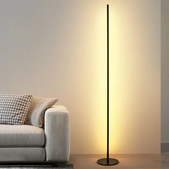 LED Floor Lamp Black Dimmable Minimalist with Slim Metal Pole and Warm White Light