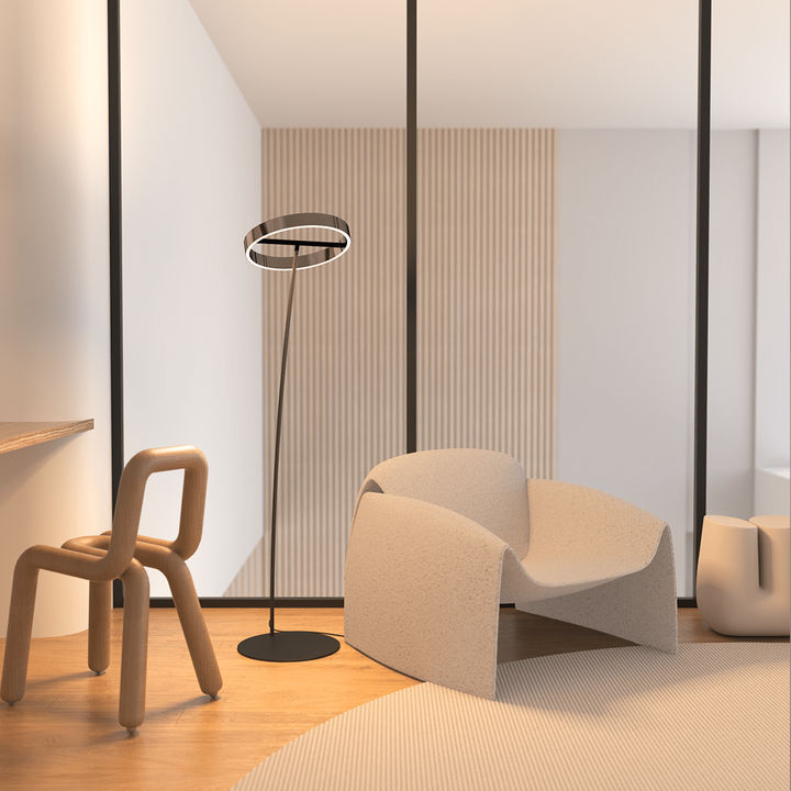 LED Floor Lamp with Adjustable Dimmable Ring Head and Remote Control Mid Century Modern