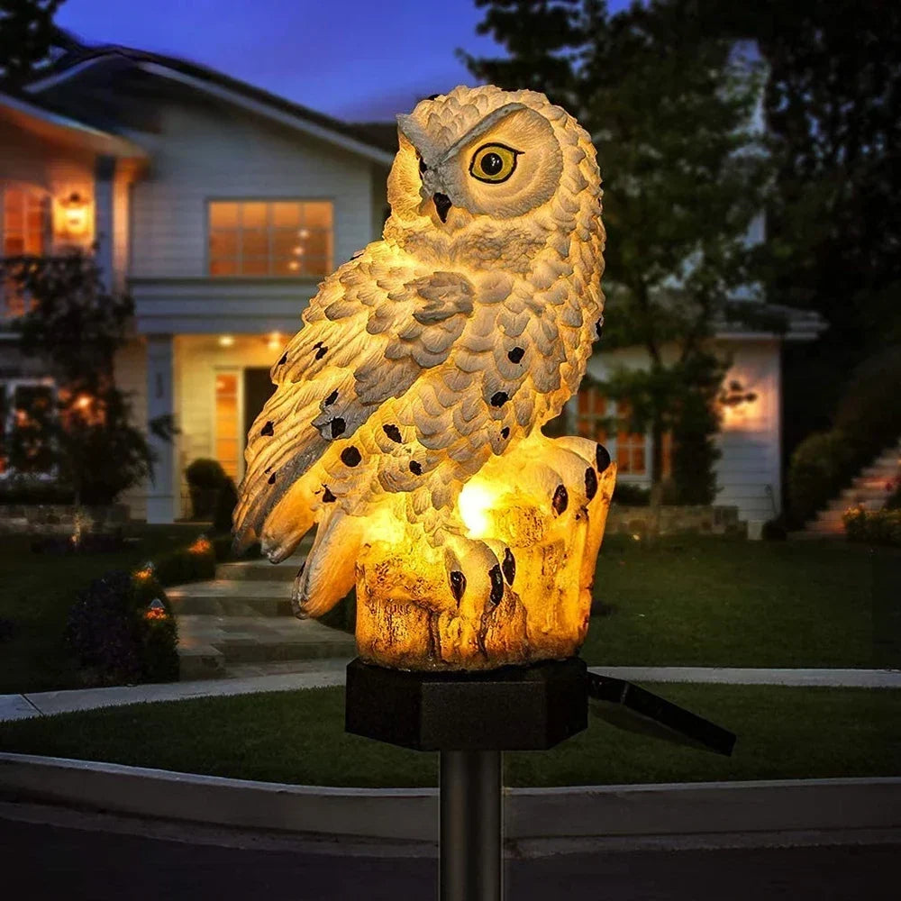 Solar owl garden light with warm white LED, waterproof IP65, 45 cm