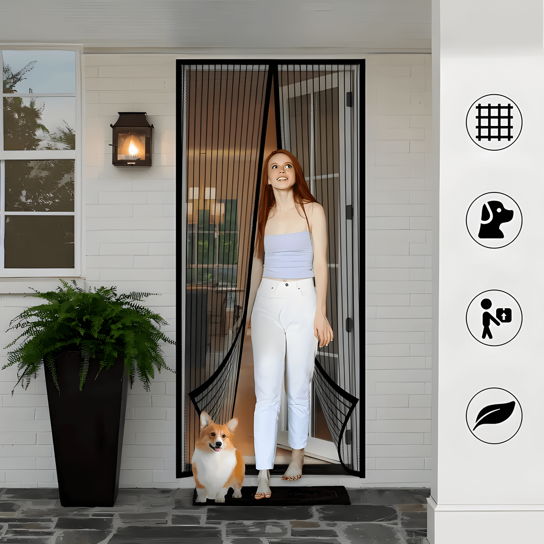 Magnetic Screen Door with Self-Closing Mesh and Hands-Free Pet Entry for Doorways