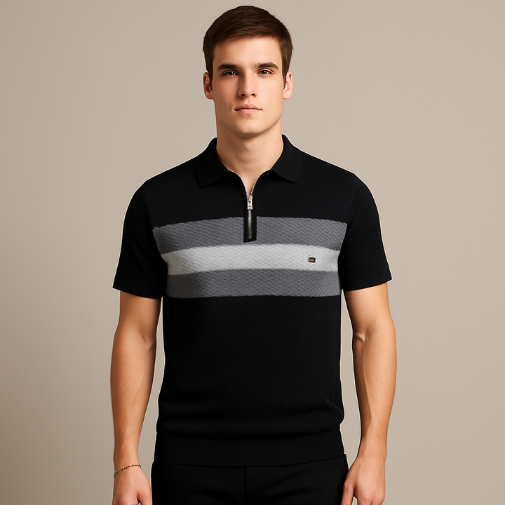 Men’s Polo Shirt with Striped Knit Design