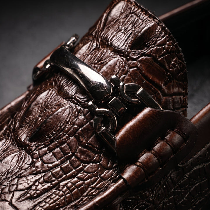 Men's Dress Shoes Loafers with Croc Embossed Leather and Metal Bit Detail