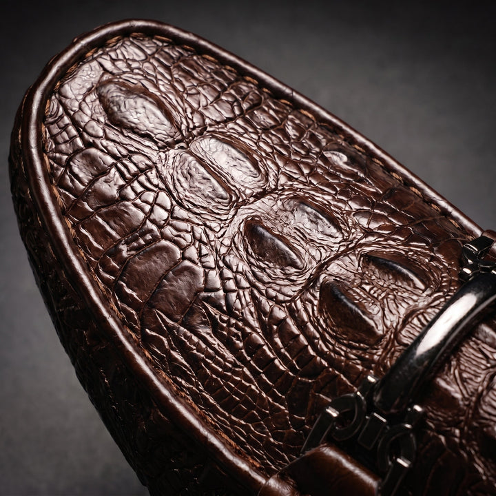 Men's Dress Shoes Loafers with Croc Embossed Leather and Metal Bit Detail