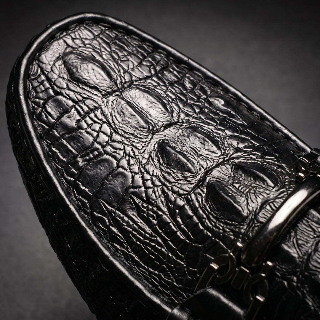Men's Dress Shoes Loafers with Croc Embossed Leather and Metal Bit Detail