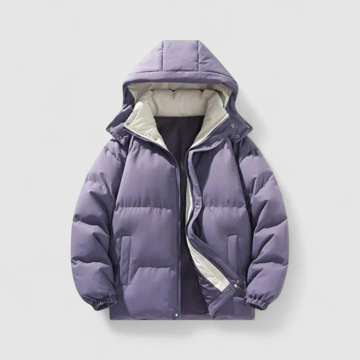 Men's Puffer Jacket with Detachable Hood and Quilted Design