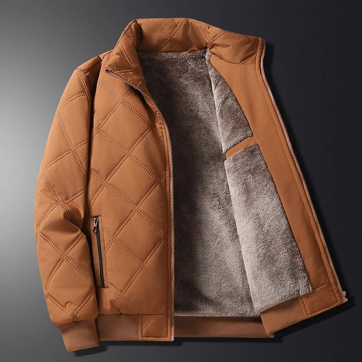 Men's Winter Jacket with Diamond-Quilted Shell and Fleece Lining Stand Collar
