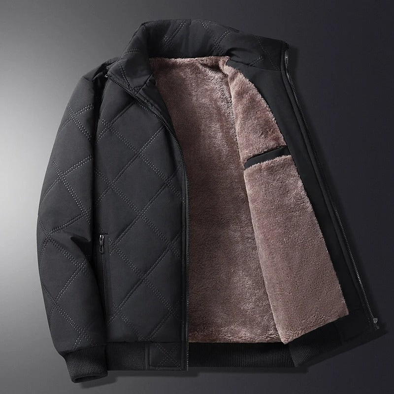Men's Winter Jacket with Diamond-Quilted Shell and Fleece Lining Stand Collar