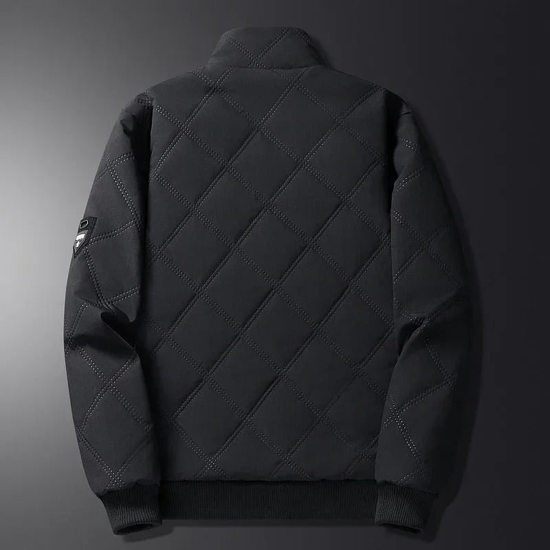 Men's Winter Jacket with Diamond-Quilted Shell and Fleece Lining Stand Collar