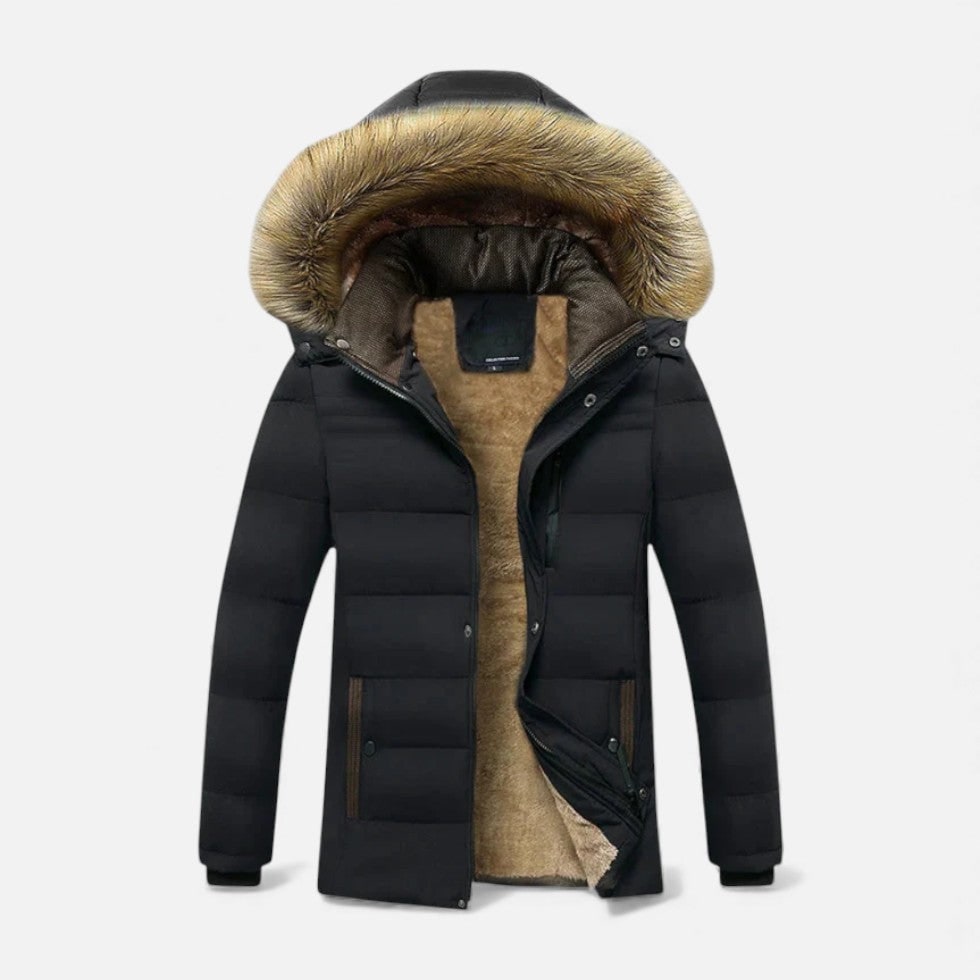 Men's Winter Jackets with Fleece Lining Faux Fur Hood and Puffer Quilting