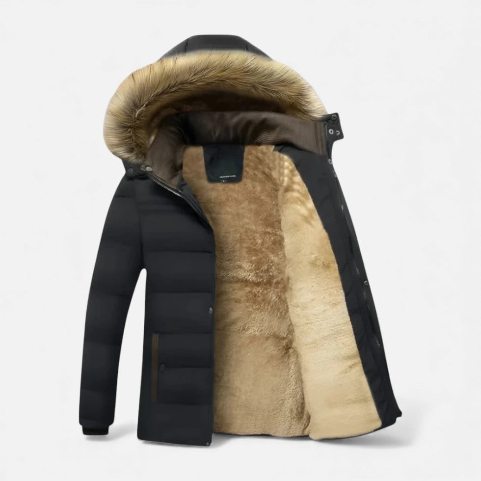 Men's Winter Jackets with Fleece Lining Faux Fur Hood and Puffer Quilting