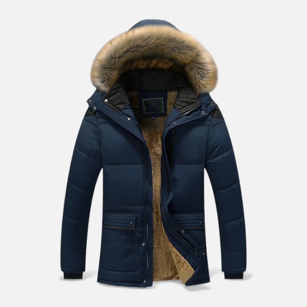 Men's Winter Jackets with Fleece Lining Faux Fur Hood and Puffer Quilting