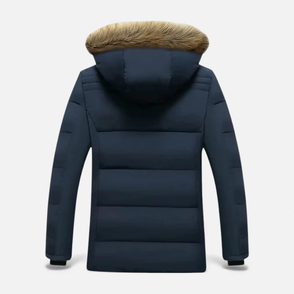 Men's Winter Jackets with Fleece Lining Faux Fur Hood and Puffer Quilting
