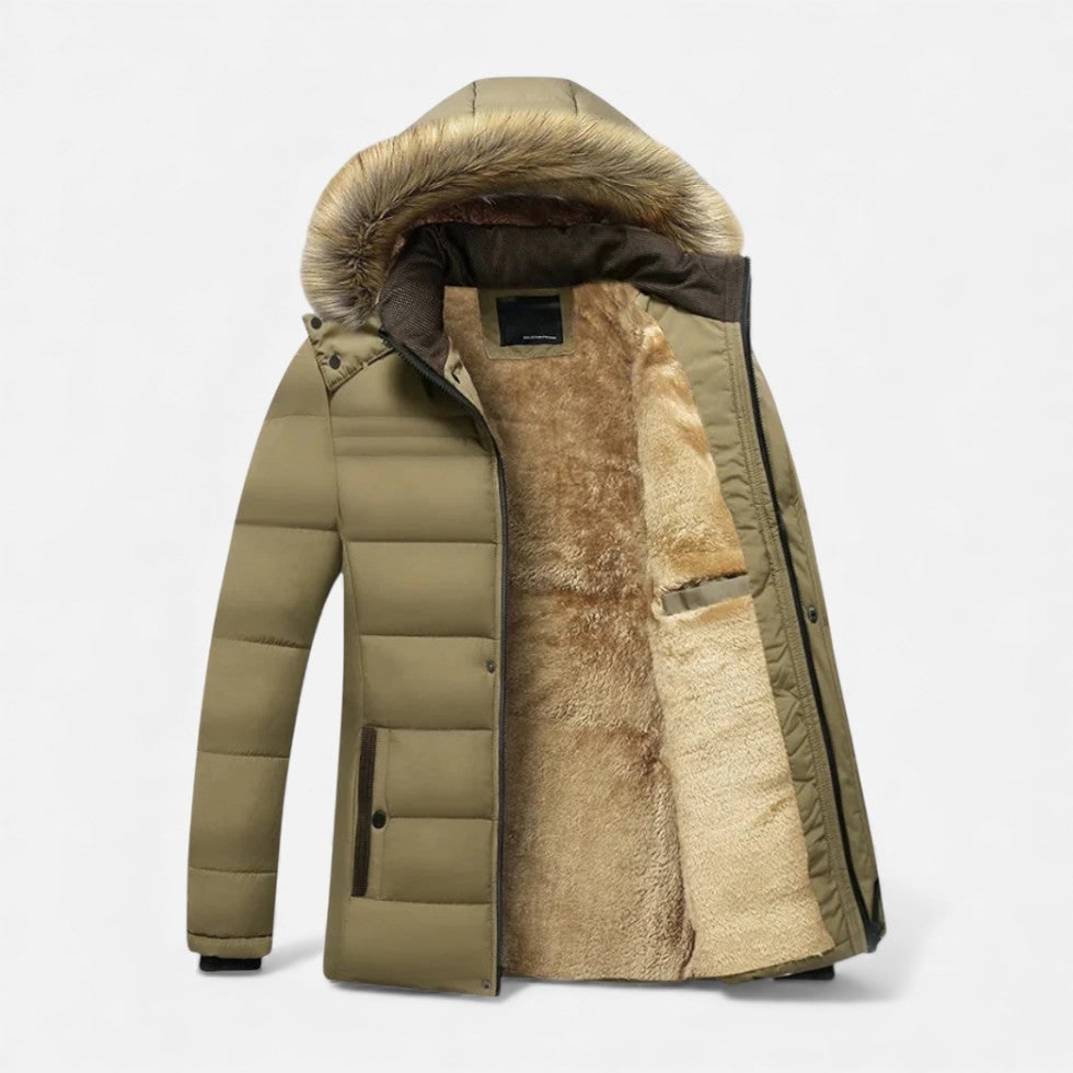 Men's Winter Jackets with Fleece Lining Faux Fur Hood and Puffer Quilting
