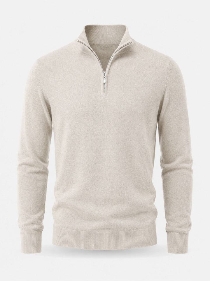 Men's Merino Wool Sweater with V-Neck and Zip Detail