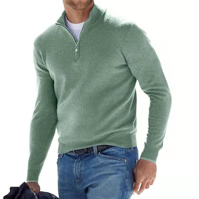 Men's Merino Wool Sweater with V-Neck and Zip Detail