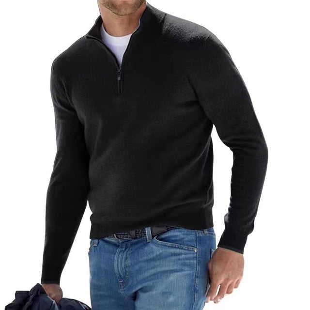 Men's Merino Wool Sweater with V-Neck and Zip Detail