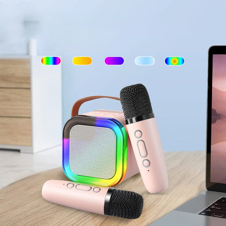 Mini Karaoke Machine with Wireless Microphones and Portable Bluetooth Speaker