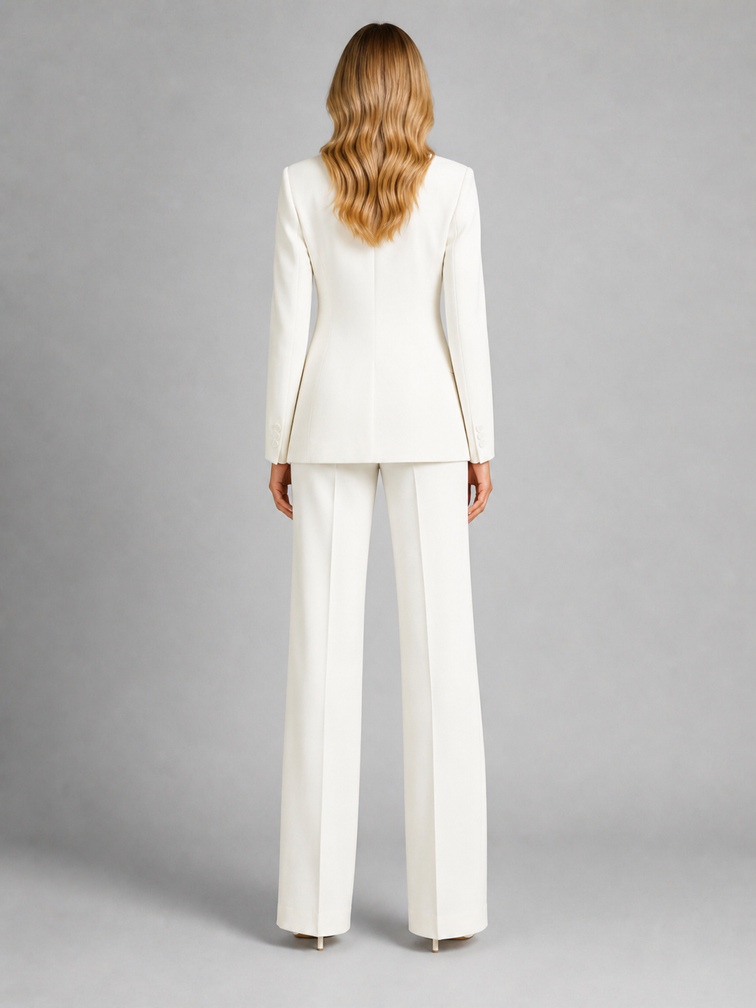 Women's Two-Piece Trouser Suit with Blazer and Wide-Leg Pants