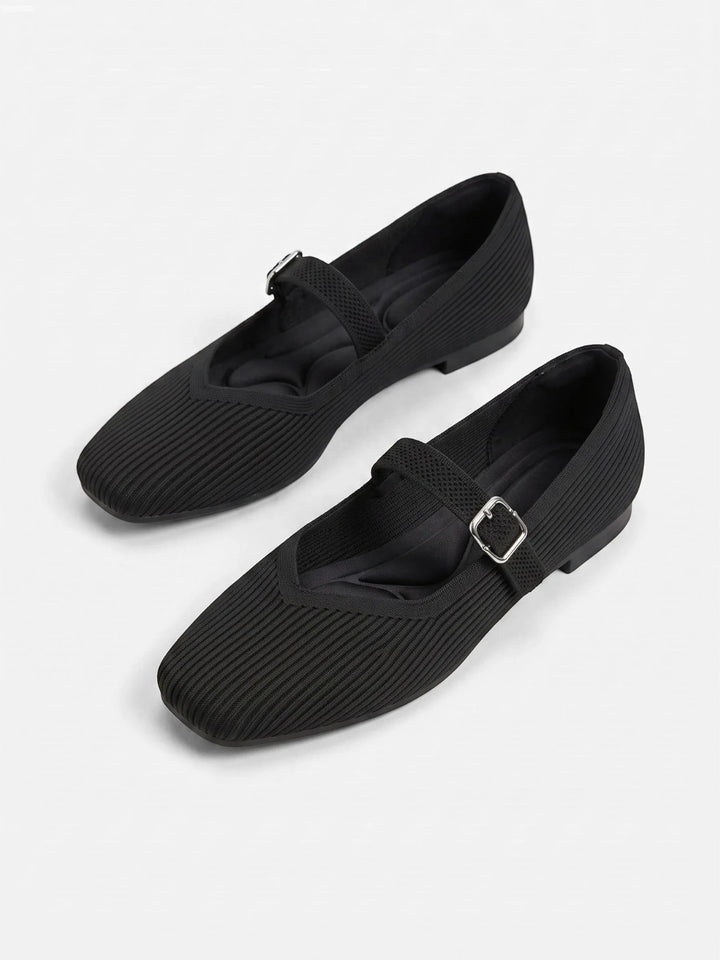 Women's Knit Mary Jane Ballet Flats with Square Toe